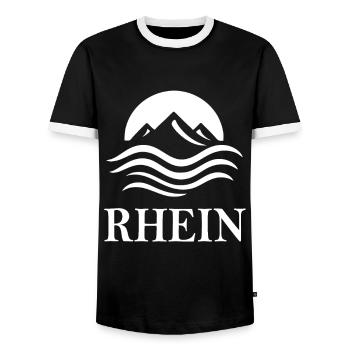 Rhine – Majestic River Design - Men's Ringer Shirt - black/white - Front - AI Model Female 172 light (172cm) & AI Model Male 178 light (178cm)
