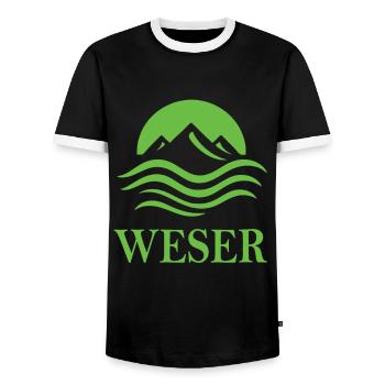 Weser – Majestic River Design - Men's Ringer Shirt - black/white - Front - AI Model Female 172 light (172cm) & AI Model Male 178 light (178cm)
