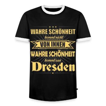 True beauty comes from Dresden Design - Men's Ringer Shirt - black/white - Front - AI Model Female 172 light (172cm) & AI Model Male 178 light (178cm)