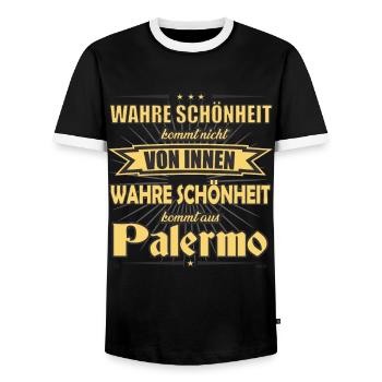 Wahre Schönheit kommt aus Palermo Design - Männer Kontrast-T-Shirt - Schwarz/Weiß - Vorne - AI Model Female 172 light (172cm) & AI Model Male 178 light (178cm)