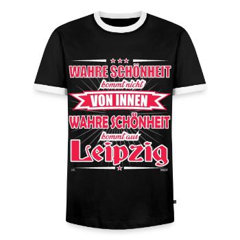 Wahre Schönheit kommt aus Leipzig Design - Männer Kontrast-T-Shirt - Schwarz/Weiß - Vorne - AI Model Female 172 light (172cm) & AI Model Male 178 light (178cm)