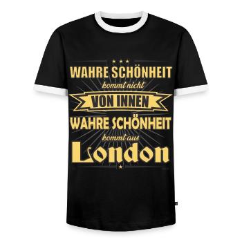 La vraie beauté vient du design londonien - T-shirt contrasté Homme - noir/blanc - Devant - AI Model Female 172 light (172cm) & AI Model Male 178 light (178cm)