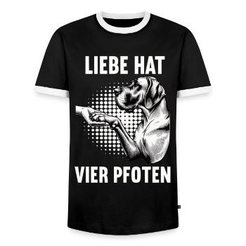 Liebe hat Vier Pfoten Deutsche Dogge Doggenhalter - Männer Kontrast-T-Shirt - Schwarz/Weiß - Vorne - AI Model Female 172 light (172cm) & AI Model Male 178 light (178cm)