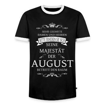 Seine Majestät der August betritt den Raum - Männer Kontrast-T-Shirt - Schwarz/Weiß - Vorne - AI Model Female 172 light (172cm) & AI Model Male 178 light (178cm)