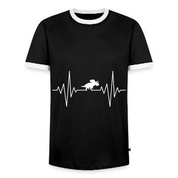 my heart sleeps for Triceratops Design - Men's Ringer Shirt - black/white - Front - AI Model Female 172 light (172cm) & AI Model Male 178 light (178cm)