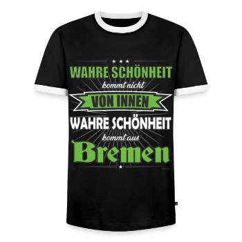 La vraie beauté vient de Bremen Design - T-shirt contrasté Homme - noir/blanc - Devant - AI Model Female 172 light (172cm) & AI Model Male 178 light (178cm)