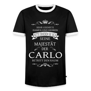 Sa Majesté Carlo entre dans la pièce - T-shirt contrasté Homme - noir/blanc - Devant - AI Model Female 172 light (172cm) & AI Model Male 178 light (178cm)