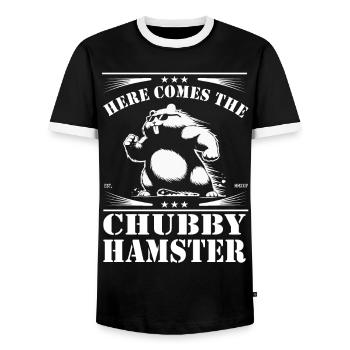 Here comes the fat hamster – funny rodent - Men's Ringer Shirt - black/white - Front - AI Model Female 172 light (172cm) & AI Model Male 178 light (178cm)