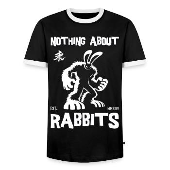 Nothing About Rabbits – Strong Rabbit Design - Men's Ringer Shirt - black/white - Front - AI Model Female 172 light (172cm) & AI Model Male 178 light (178cm)