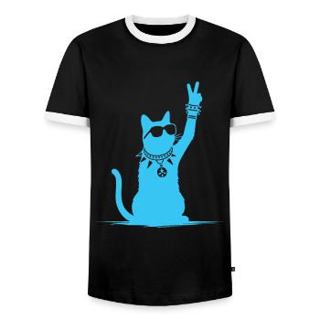 Blue Rocker Cat - Drôle de musique rock Cat Design - T-shirt contrasté Homme - noir/blanc - Devant - AI Model Female 172 light (172cm) & AI Model Male 178 light (178cm)