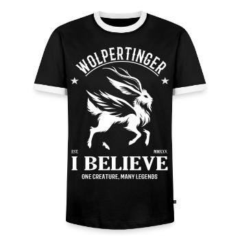 Wolpertinger Mythical Creatures - I Believe Design - - Men's Ringer Shirt - black/white - Front - AI Model Female 172 light (172cm) & AI Model Male 178 light (178cm)