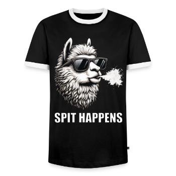 Spit Happens lama Alpaka lamas Alpakabesitzer - Männer Kontrast-T-Shirt - Schwarz/Weiß - Vorne - AI Model Female 172 light (172cm) & AI Model Male 178 light (178cm)