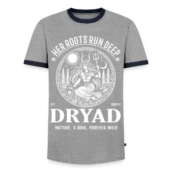 The Dryad, forest spirit of Greek mythology - Men's Ringer Shirt - grey/navy  - Front - AI Model Female 172 light (172cm) & AI Model Male 178 light (178cm)