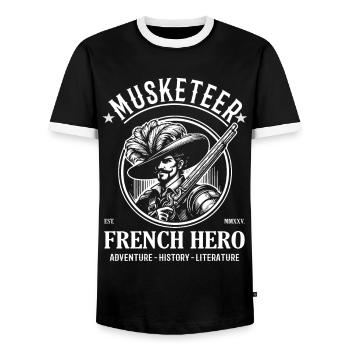 Musketier, der französische Held - Männer Kontrast-T-Shirt - Schwarz/Weiß - Vorne - AI Model Female 172 light (172cm) & AI Model Male 178 light (178cm)