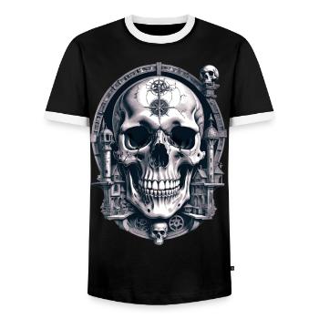 Skull - Men's Ringer Shirt - black/white - Front - AI Model Female 172 light (172cm) & AI Model Male 178 light (178cm)
