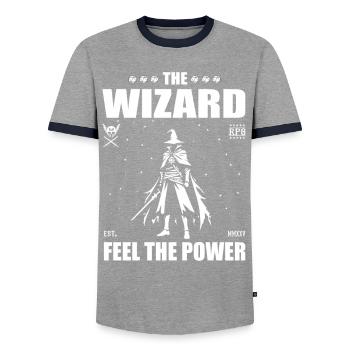 Wizard – feel the magic – the magician design - Men's Ringer Shirt - grey/navy  - Front - AI Model Female 172 light (172cm) & AI Model Male 178 light (178cm)