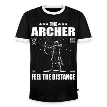 Der Bogenschütze - The Archer, feel the distance - Männer Kontrast-T-Shirt - Schwarz/Weiß - Vorne - AI Model Female 172 light (172cm) & AI Model Male 178 light (178cm)