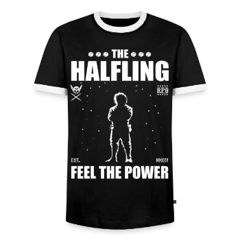 The halfling - small but brave - cool halfling - Men's Ringer Shirt - black/white - Front - AI Model Female 172 light (172cm) & AI Model Male 178 light (178cm)