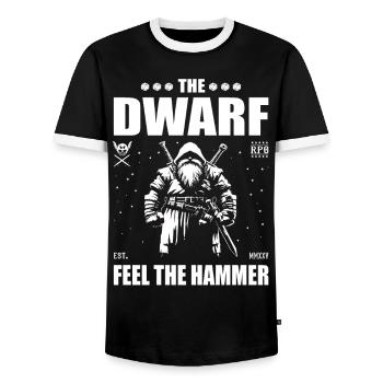 The Dwarf – Feel the Hammer – Dwarves Design - Men's Ringer Shirt - black/white - Front - AI Model Female 172 light (172cm) & AI Model Male 178 light (178cm)