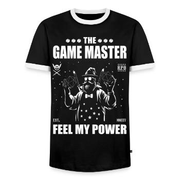 Le maître du jeu de rôle - ressentez la puissance - T-shirt contrasté Homme - noir/blanc - Devant - AI Model Female 172 light (172cm) & AI Model Male 178 light (178cm)
