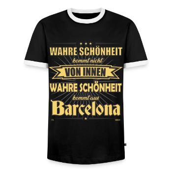 True beauty comes from Barcelona Design - Men's Ringer Shirt - black/white - Front - AI Model Female 172 light (172cm) & AI Model Male 178 light (178cm)