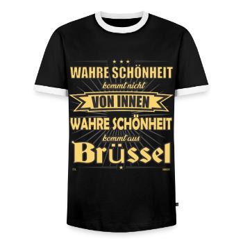 True beauty comes from Brussels Design - Men's Ringer Shirt - black/white - Front - AI Model Female 172 light (172cm) & AI Model Male 178 light (178cm)
