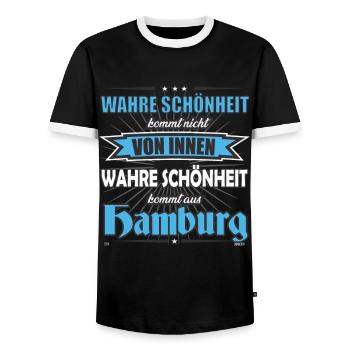 Wahre Schönheit kommt aus Hamburg Design - Männer Kontrast-T-Shirt - Schwarz/Weiß - Vorne - AI Model Female 172 light (172cm) & AI Model Male 178 light (178cm)