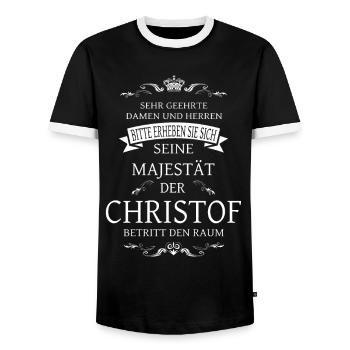 Sa Majesté Christof entre dans la salle - T-shirt contrasté Homme - noir/blanc - Devant - AI Model Female 172 light (172cm) & AI Model Male 178 light (178cm)