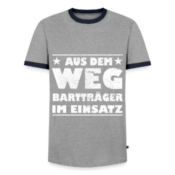 Hors du chemin Porteur de barbe en action Design - T-shirt contrasté Homme - gris/marine  - Devant - AI Model Female 172 light (172cm) & AI Model Male 178 light (178cm)