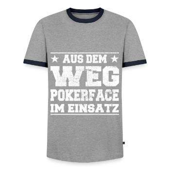 Aus dem Weg Pokerface im Einsatz Design - Männer Kontrast-T-Shirt - Grau/Navy  - Vorne - AI Model Female 172 light (172cm) & AI Model Male 178 light (178cm)