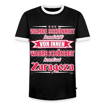 Wahre Schönheit kommt aus Saragossa Design - Männer Kontrast-T-Shirt - Schwarz/Weiß - Vorne - AI Model Female 172 light (172cm) & AI Model Male 178 light (178cm)