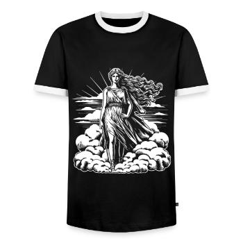 Juno - Goddess from Antiquity - Roman Deity - Men's Ringer Shirt - black/white - Front - AI Model Female 172 light (172cm) & AI Model Male 178 light (178cm)