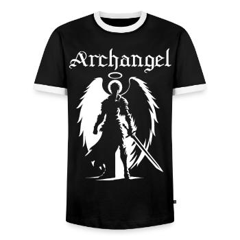Archange - Combattant céleste - T-shirt contrasté Homme - noir/blanc - Devant - AI Model Female 172 light (172cm) & AI Model Male 178 light (178cm)
