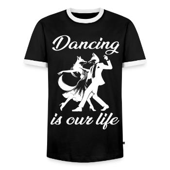 Dancing is our life – Foxes in ballroom dance design - Men's Ringer Shirt - black/white - Front - AI Model Female 172 light (172cm) & AI Model Male 178 light (178cm)