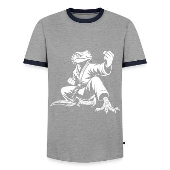 Kampfsport Eidechse – Beweglichkeit und Präzision - Männer Kontrast-T-Shirt - Grau/Navy  - Vorne - AI Model Female 172 light (172cm) & AI Model Male 178 light (178cm)