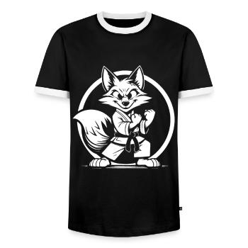 Martial Arts Fox – The Cunning Fighter - Men's Ringer Shirt - black/white - Front - AI Model Female 172 light (172cm) & AI Model Male 178 light (178cm)