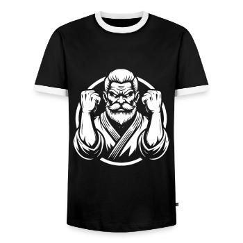 Grandpa Martial Artist – The Wisdom of Strength - Men's Ringer Shirt - black/white - Front - AI Model Female 172 light (172cm) & AI Model Male 178 light (178cm)