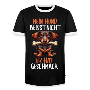 Mein Hund Beisst Nicht Dackel Dackelbesitzer - Männer Kontrast-T-Shirt - Schwarz/Weiß - Vorne - AI Model Female 172 light (172cm) & AI Model Male 178 light (178cm)