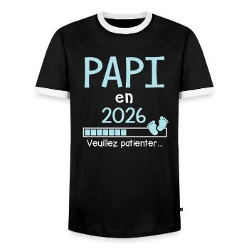 Papi en 2026 Cadeau Futur Papy humour - T-shirt contrasté Homme - noir/blanc - Devant - AI Model Female 172 light (172cm) & AI Model Male 178 light (178cm)