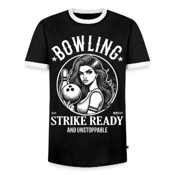 Bowling Strike ready and unstoppable - Men's Ringer Shirt - black/white - Front - AI Model Female 172 light (172cm) & AI Model Male 178 light (178cm)