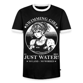 Swimming Girl - Just Water, No Land, No Worries - Men's Ringer Shirt - black/white - Front - AI Model Female 172 light (172cm) & AI Model Male 178 light (178cm)