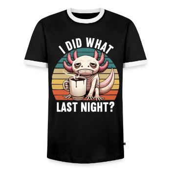I Did What Last Night Axolotl Axolotl Owner - Men's Ringer Shirt - black/white - Front - AI Model Female 172 light (172cm) & AI Model Male 178 light (178cm)