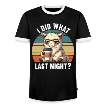 I Did What Last Night Alpaca Lamas Alpaca Owner - Men's Ringer Shirt - black/white - Front - AI Model Female 172 light (172cm) & AI Model Male 178 light (178cm)