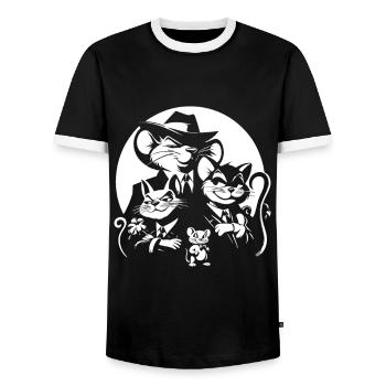 Lustiges Mafia Design mit Comic Katzen und Mäusen - Männer Kontrast-T-Shirt - Schwarz/Weiß - Vorne - AI Model Female 172 light (172cm) & AI Model Male 178 light (178cm)