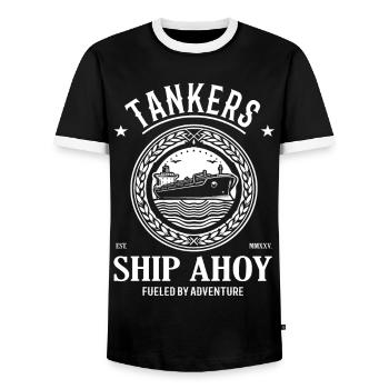 Tankers - Ship Ahoy - Design für Schiffstanker-Fan - Männer Kontrast-T-Shirt - Schwarz/Weiß - Vorne - AI Model Female 172 light (172cm) & AI Model Male 178 light (178cm)