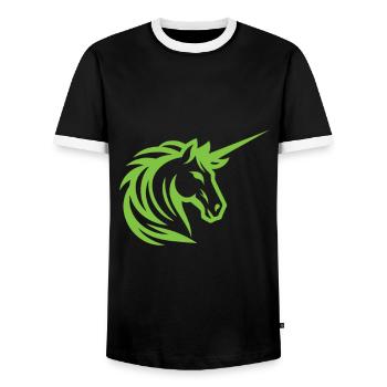 Schlichtes grünes Einhorn – Eleganz und Fantasie - Männer Kontrast-T-Shirt - Schwarz/Weiß - Vorne - AI Model Female 172 light (172cm) & AI Model Male 178 light (178cm)