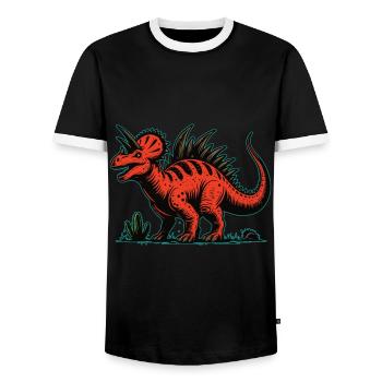 Red Dinosaur – The Design for Real Dino Fans - Men's Ringer Shirt - black/white - Front - AI Model Female 172 light (172cm) & AI Model Male 178 light (178cm)