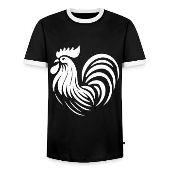 Simple rooster design – the early bird greets you - Men's Ringer Shirt - black/white - Front - AI Model Female 172 light (172cm) & AI Model Male 178 light (178cm)