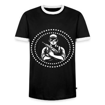 Janitor – The man who can do everything! - Men's Ringer Shirt - black/white - Front - AI Model Female 172 light (172cm) & AI Model Male 178 light (178cm)