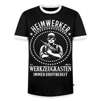 Do-it-yourselfers – the man who can get down to business! - Men's Ringer Shirt - black/white - Front - AI Model Female 172 light (172cm) & AI Model Male 178 light (178cm)